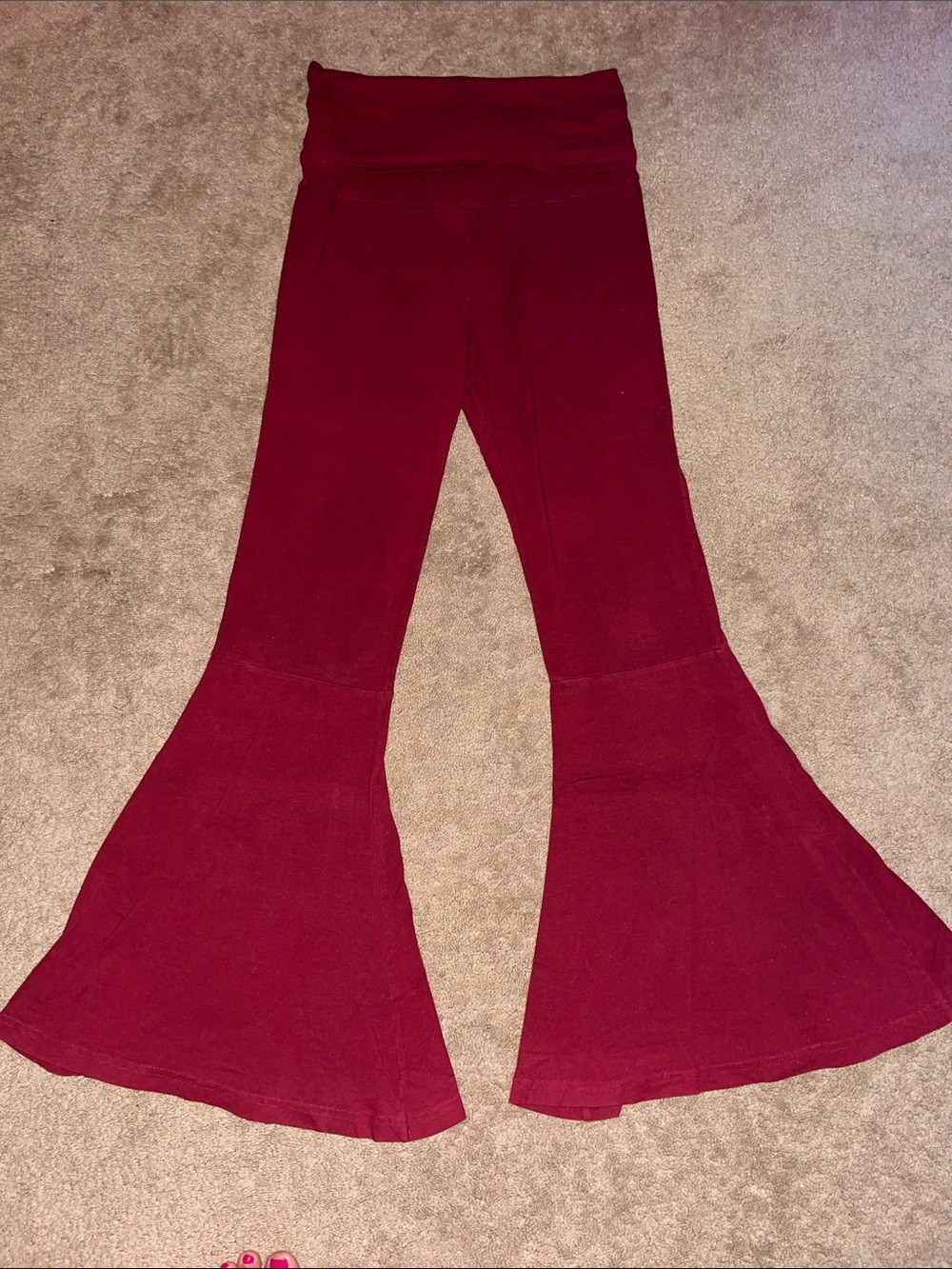 Blue sky - Burgundy Fold-Over Waist Flare Pants